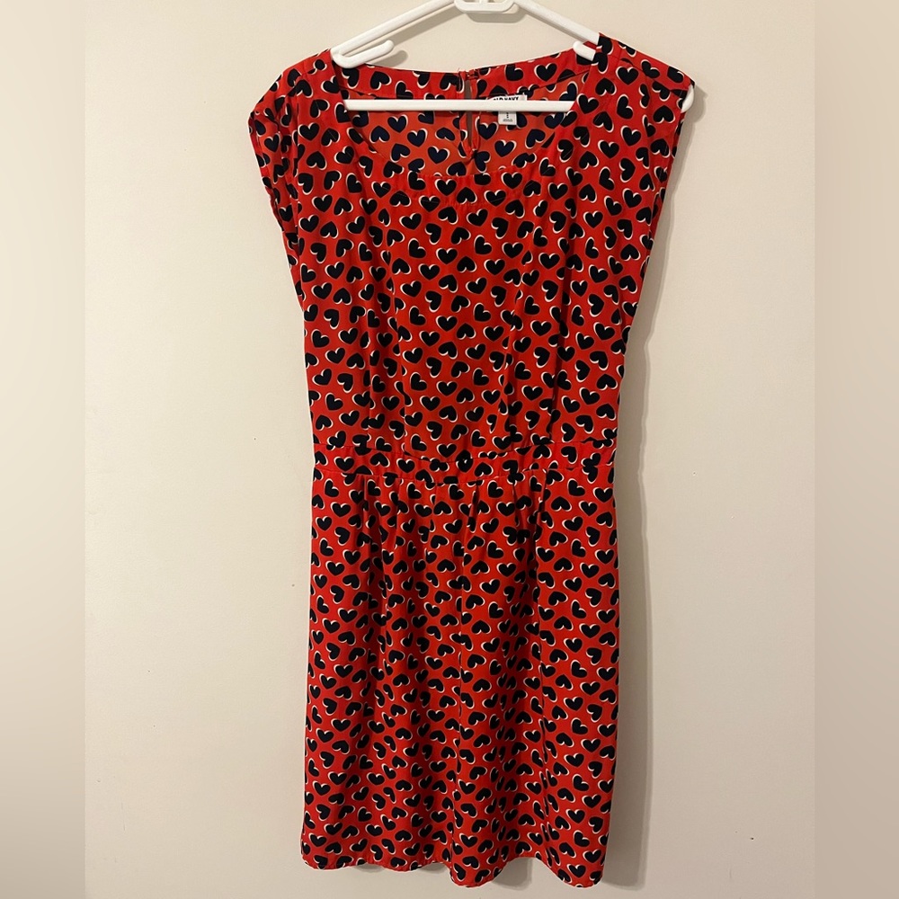 Red Old Navy dress with black hearts